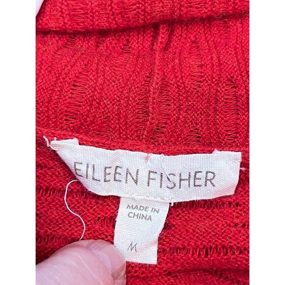Eileen Fisher Women's Med Red Cashmere Blend Open Front Lightweight Cardigan - Picture 2 of 7